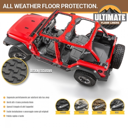 Combo Tappetini Quadratec All Weather per Jeep Wrangler JLU 4 porte